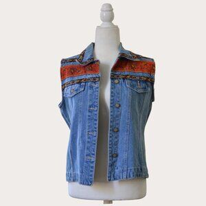 Bill Blass Vintage Y2K Denim Vest Blue & Orange | Size Small